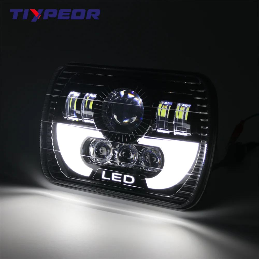product tiypeor 7inche motorcycle car led headlight automotive square headlamp assembly waterproof h4 drl for xj yj car truck motobike-3
