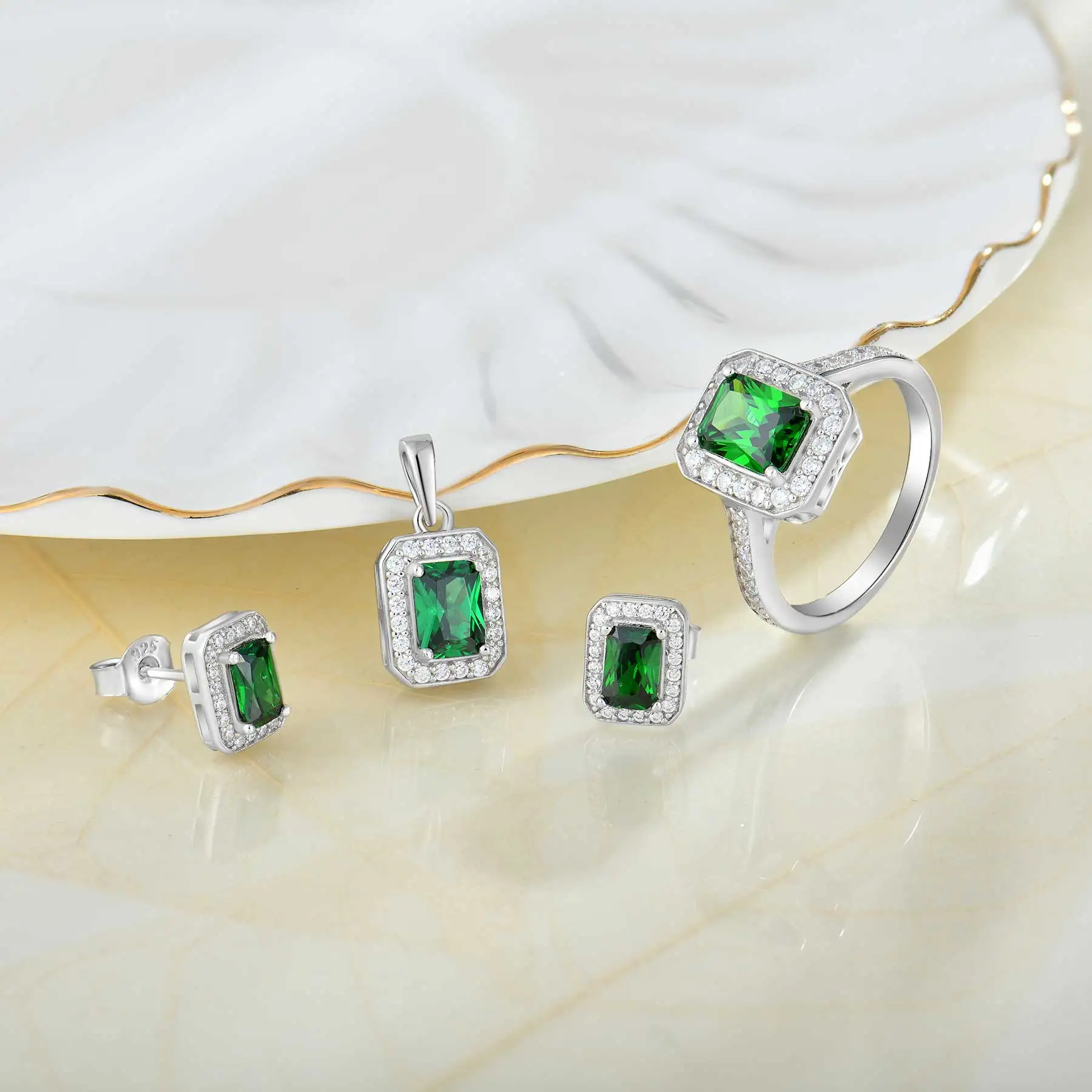 Custom Oem Women Luxury 925 Sterling Silver Square Earring Ring