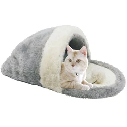 Custom Brand FBA Service Non Slip Bottom Flannel Soft Velvet Peekaboo Cat Bed Cave NO 2