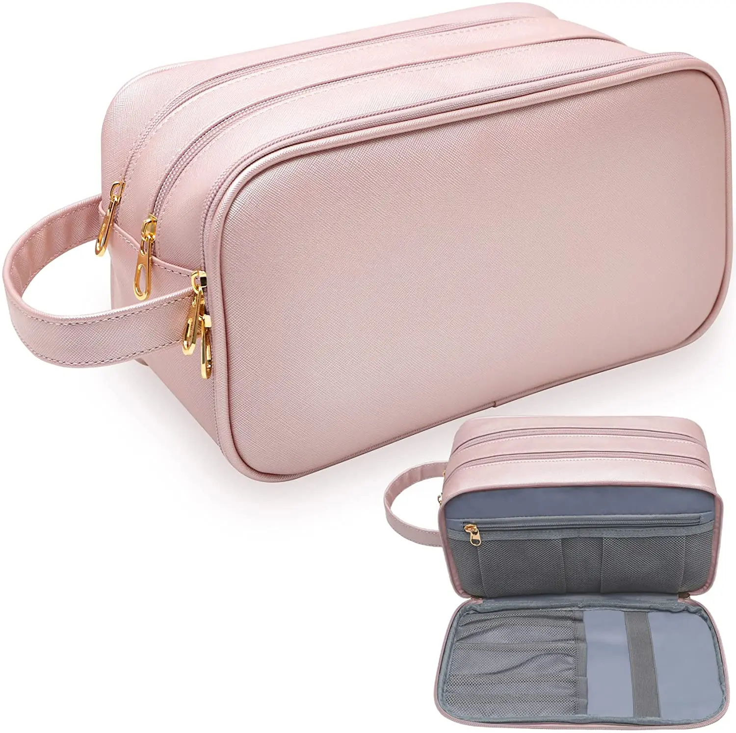 Water-resistant Travel Makeup Organizer Leather Cosmetic Customised Toiletry Bag For Women