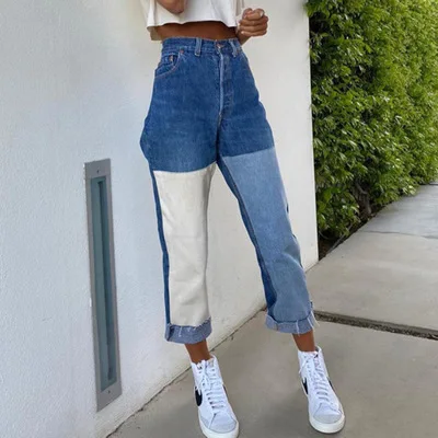 Women's Jeans Washed Stitching Contrast Color Trousers