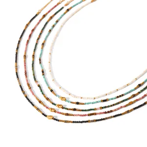 Fashion Jewelry Colorful Gold Beaded Charm Gemstone Stainless Steel Necklace Natural Stone Beaded for Women  Jewelry Customized