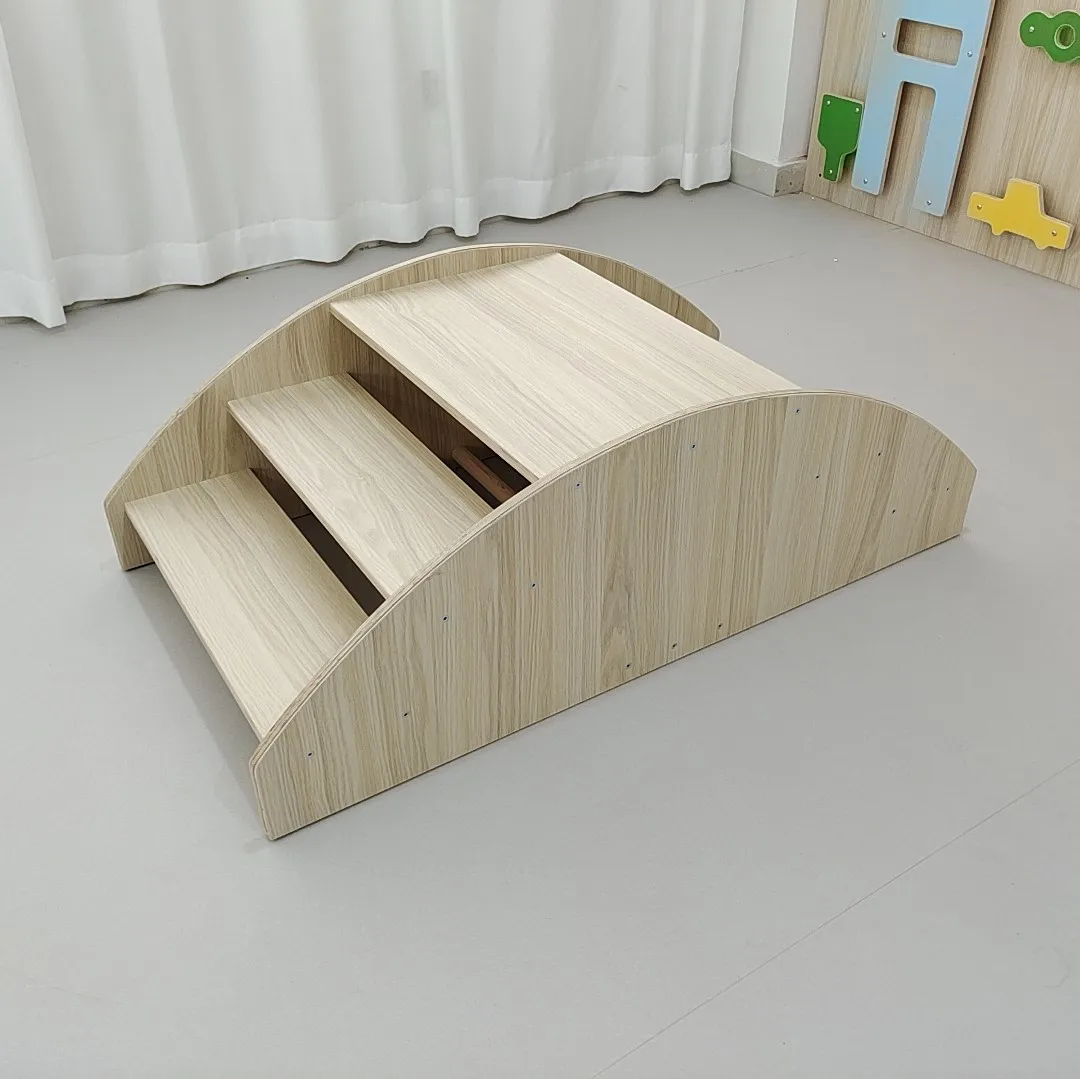 Wooden baby toys rocking boat kids children toddler educational montessori wooden climbing frame bridge rocker balance boat