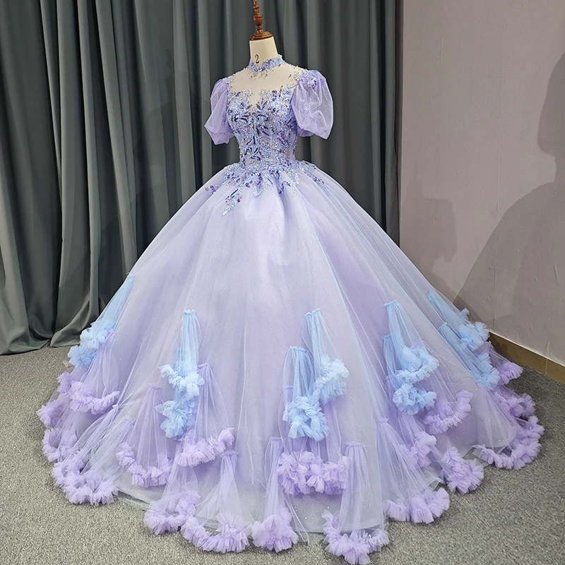 Jancember 6603 Quinceanera Dresses - Elegant Purple Puff Sleeve Ball Gown