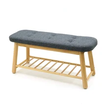 Wholesale Stool Ottoman Upholstered Bedroom Seating Wooden Long Bench Shoes Changing Stool