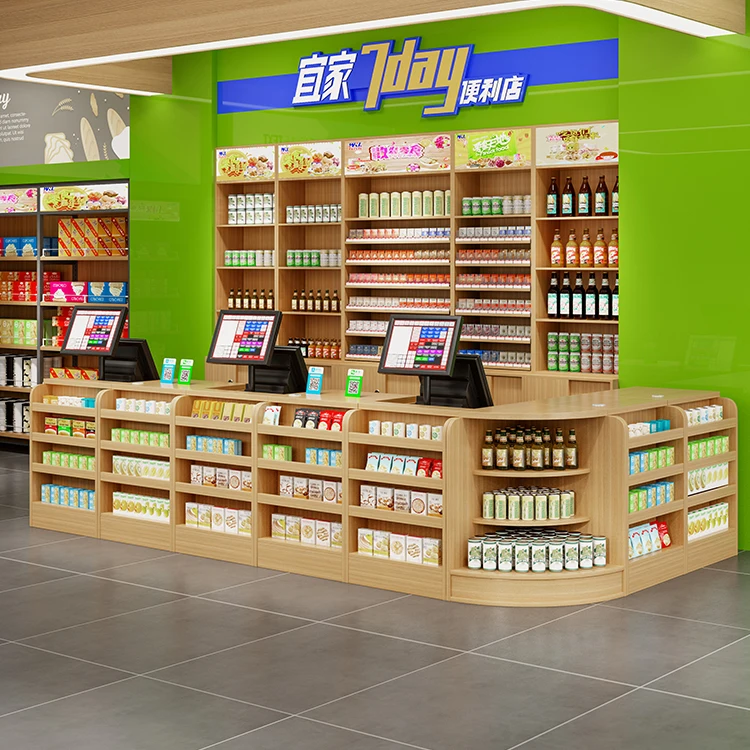 Customized Supermarket Checkout Counter Cash Counter Table Design MDF Cashier Convenient Store Check Out Counter