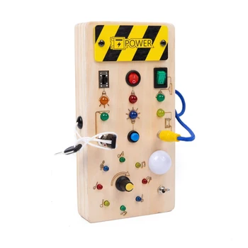 Activity CPC CE Educational Montessori Sensory Switch Lock LED Light Natural Wooden kids toys  Busy Board For Toddlers