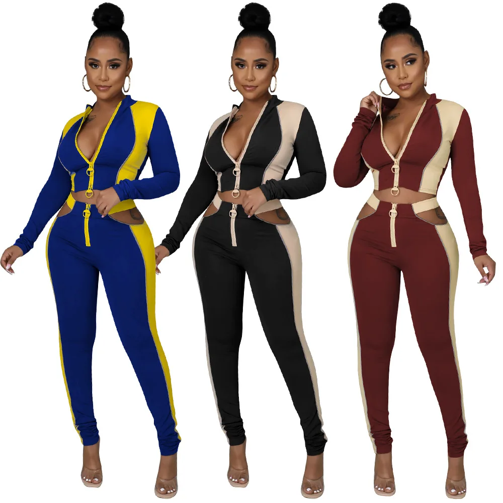 Z70975 Fashion Long Sleeve Fluorescent Band Women Patchwork Crop Top Fall  Women Two Piece Outfits Set - Buy Winter Women Two Piece Set,Two Piece  Outfits Set,Two Piece Set Women Clothing Product on