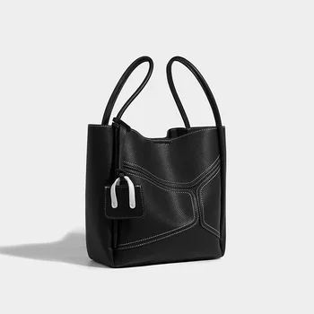 Casual Women's Spliced Contrast Color Tote Bag Large Capacity PU Shoulder Crossbody Bag Open Closure Fashion Bag Easy Match