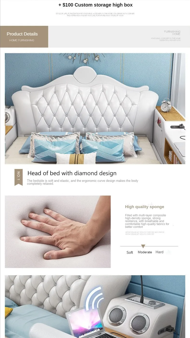 Bedroom Furniture Set Modern Designer Leather Light Luxury Wooden Set