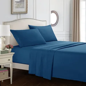 Wholesale 4-Pcs Super Soft Microfiber King Size Bed Sheet Set Embroidered Solid Flat Sheet Fitted Sheet Plain for Home Hotels