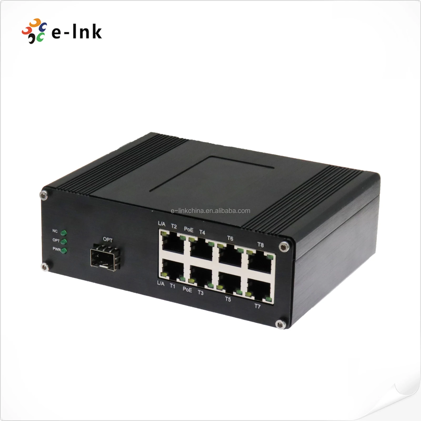 Fiber Converter with LED Screen 1 X 10G SFP to 8 X 10/100/1000M RJ45 Ethernet Din Rail Mounting Network Switch