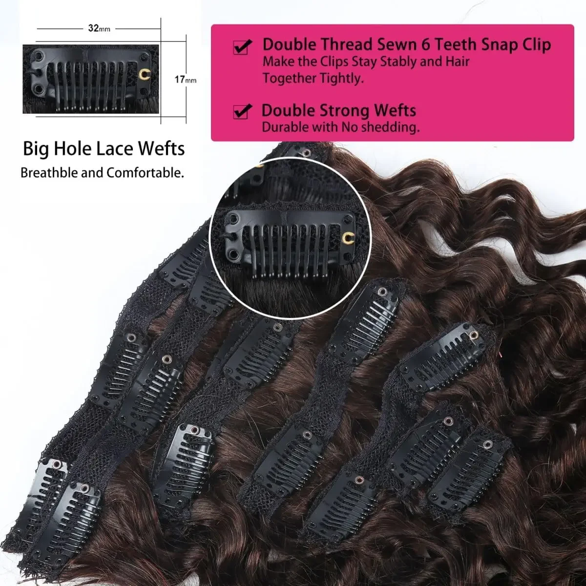 Deep Curly Wave Hair Extensions Clip in-8Pcs 100g Human Hair Water Wave Clip on Hairpieces_voghion.com