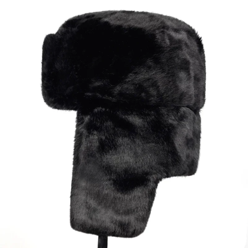 Winter Men Hat Fur Warm Windproof Cap Lei Feng Cap Bomber Faux Fur Ear Flap Caps Black Ski Trooper Trapper Cold Anti Snow Hats