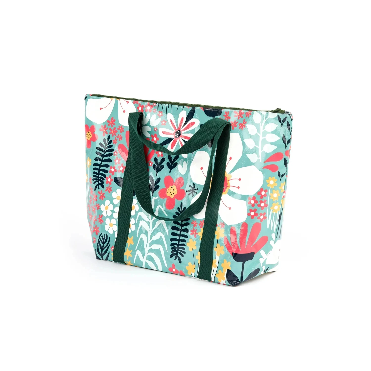 Waterproof Recycled Double Handle Shopping Bags with Laminated PP Woven Zipper Tote Promotional Pattern Letter Design