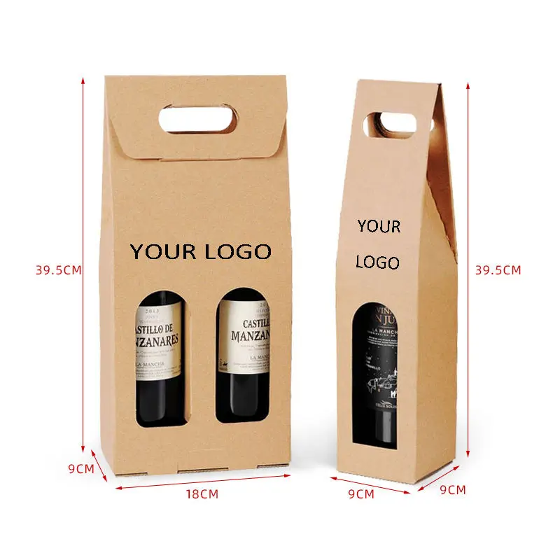 Wholesale Sac Cadeau Custom Logo Design Printing Hand-held Wine Gift Packaging Bag Paper Kraft Red Wine Bags for Wine Bottles