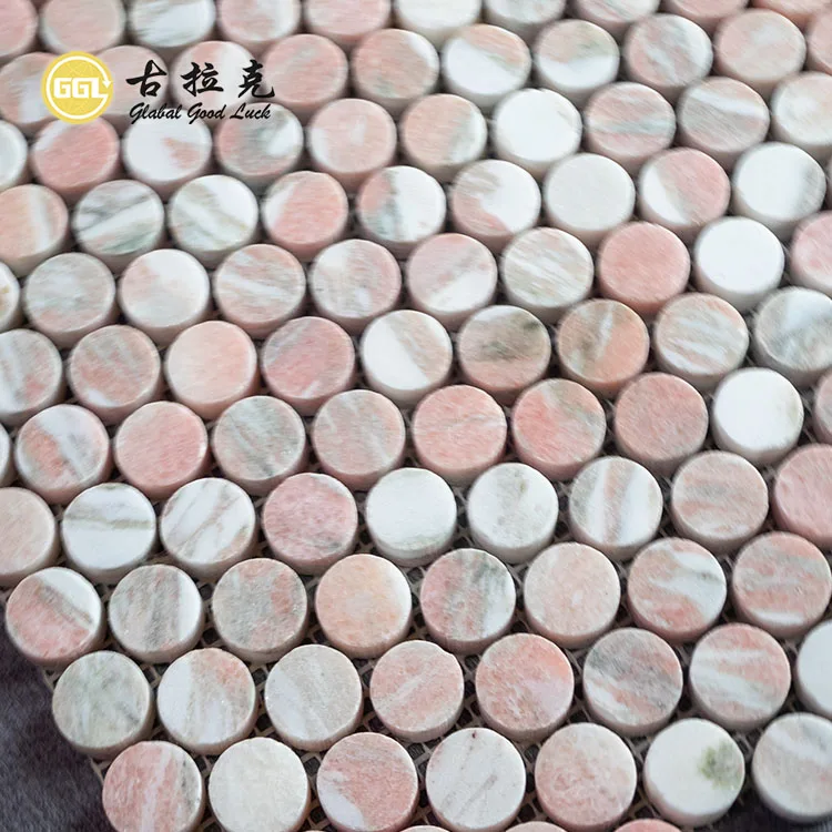 Rosso Norwegian Interior Design Round Shape Marble Mosaic Tiles manufacture