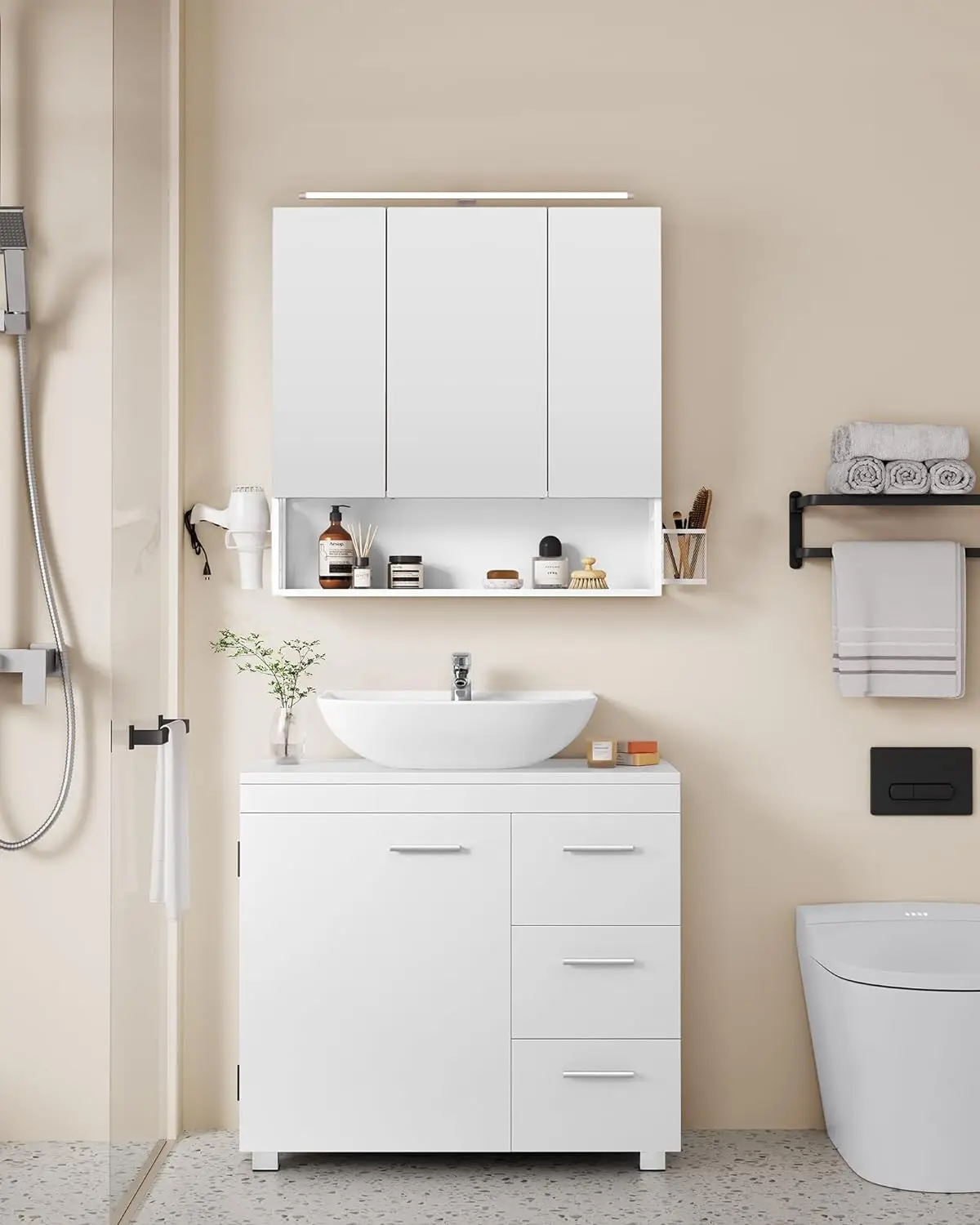 Wood Bathroom Cabinet White Vanity Seamless Basin Big Storage Furniture ...