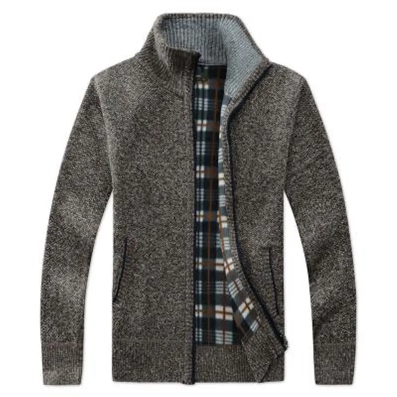 Autumn winter knnited thicken cashmere full zipper jackets plus size men cardigan sweater coat_voghion.com