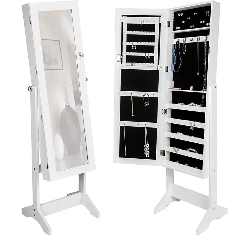 Pure White Jewelry Cabinet with Huge Mirror Modern Bedroom Furniture for Home Office