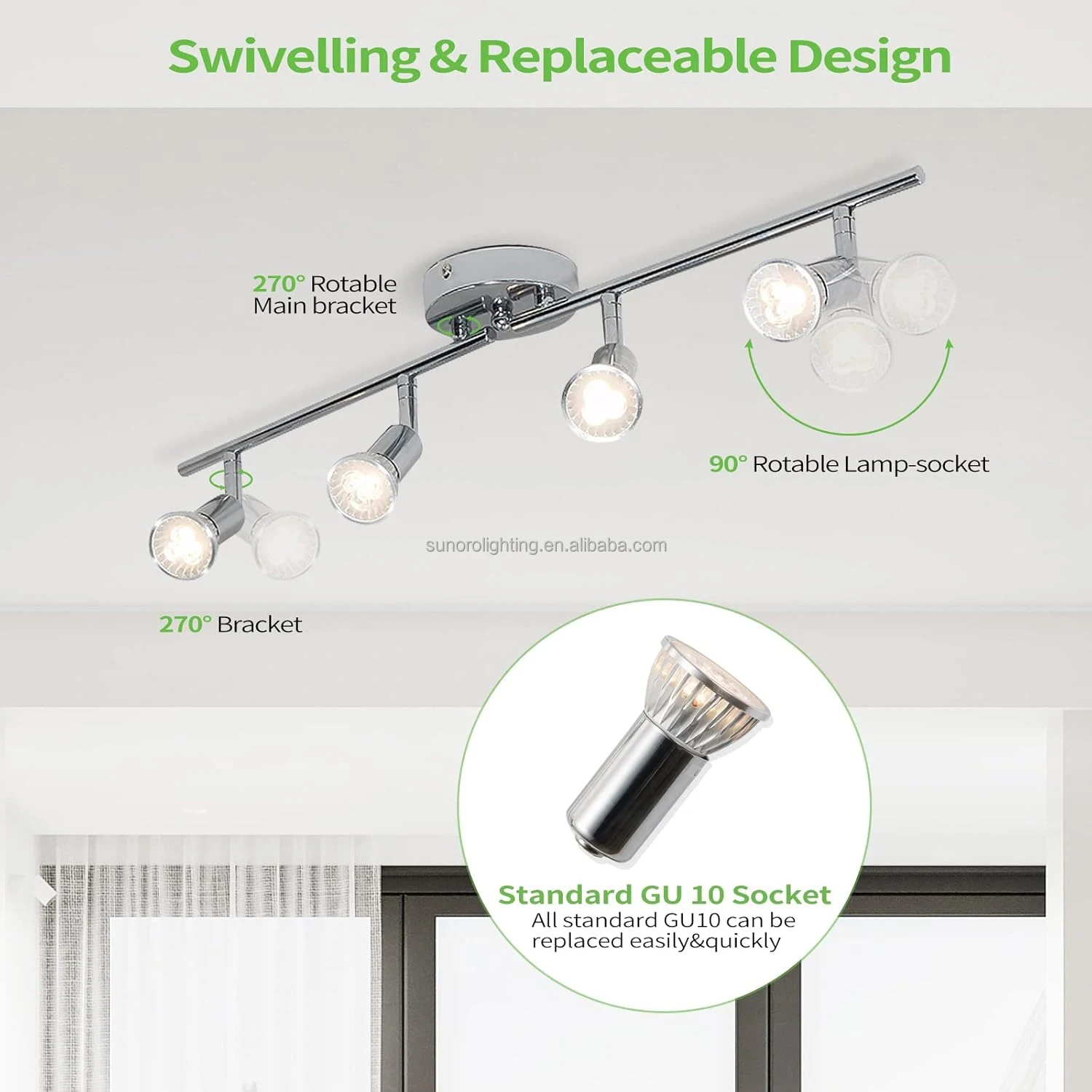 Eglo Buzz Flush Mount Ceiling Spot Light Fixture 4/6-Light Bulbs Flexibly Rotatable Long Shape for Living Room Adjustable Height