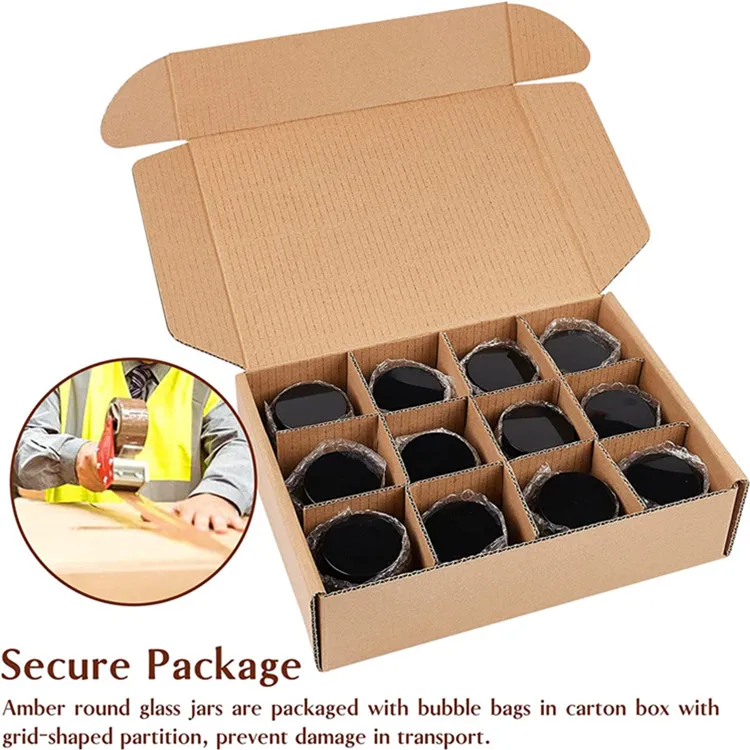 Amber Round Glass Jars With Black Lids Empty Candle Making Jars ...