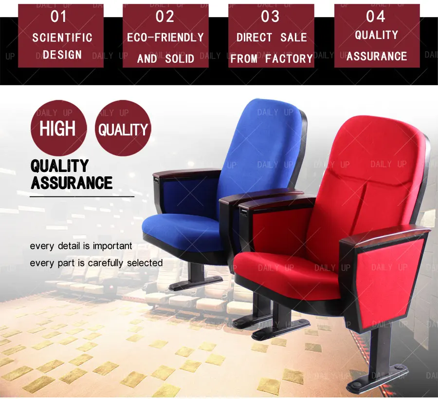 Factory Wholesale Auditorium Chair Metal Frame Folding Cinema Chair With Wooden Tablet And Fabric Seat For Lecture And Theater