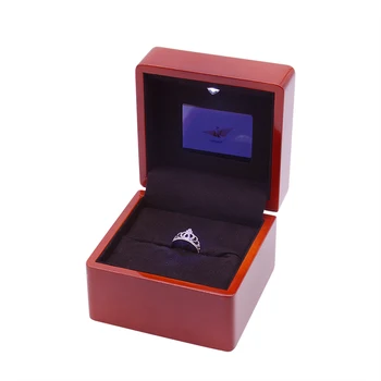 Custom High Quality Lcd Screen Luxury Gift Led Light With Music Storage Wooden Jewlery Ring Packaging Box With Mp3