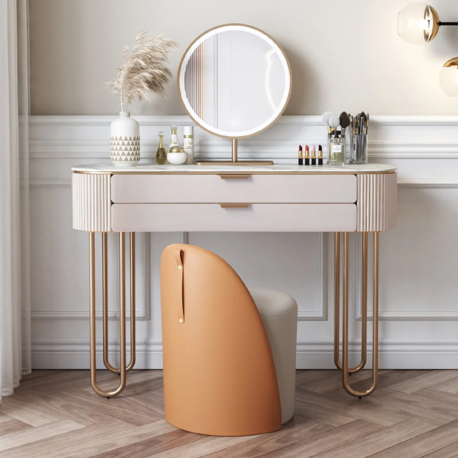 High End Luxury Style Bedroom Furniture Storage Girls Dresser Modern European Make up Nordic Dressing Table with Mirror