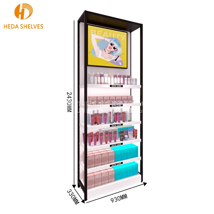 Custom Wooden Wall Cosmetic Shelves Display And Makeup Display