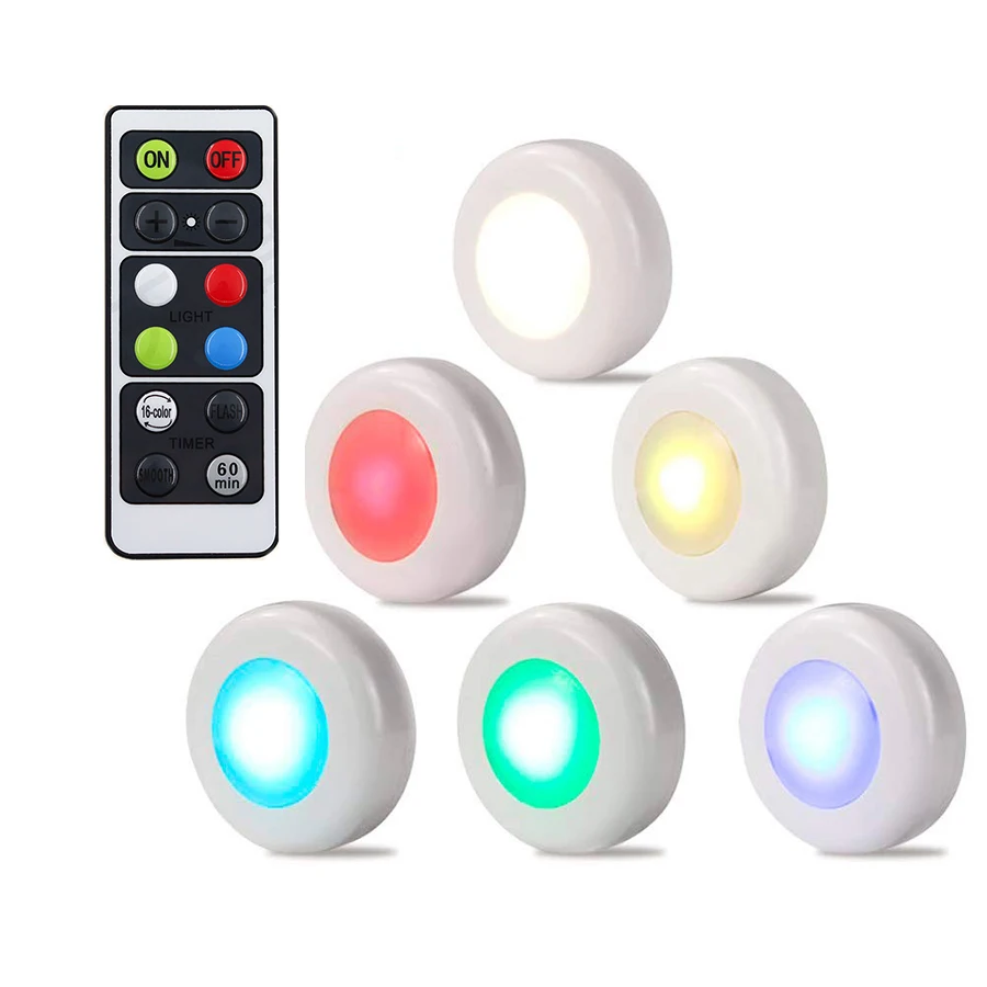 LED Mini Round RGB Under Cabinet Spotlight Smart Puck Light Led Cabinet Lamp With With Remote Control