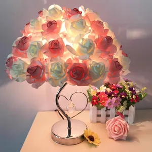 Rose Flower Modern Lamp Luxury Living Room Home Decor Table Lamp LED Night Light Bedside Desk Light for Wedding Party