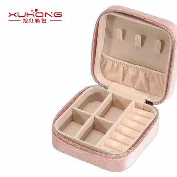 High Quality PU Leather Jewelry Box Organizer Custom Small Mini Portable Earring Necklace Ring Storage Bag Fashion Zipper for