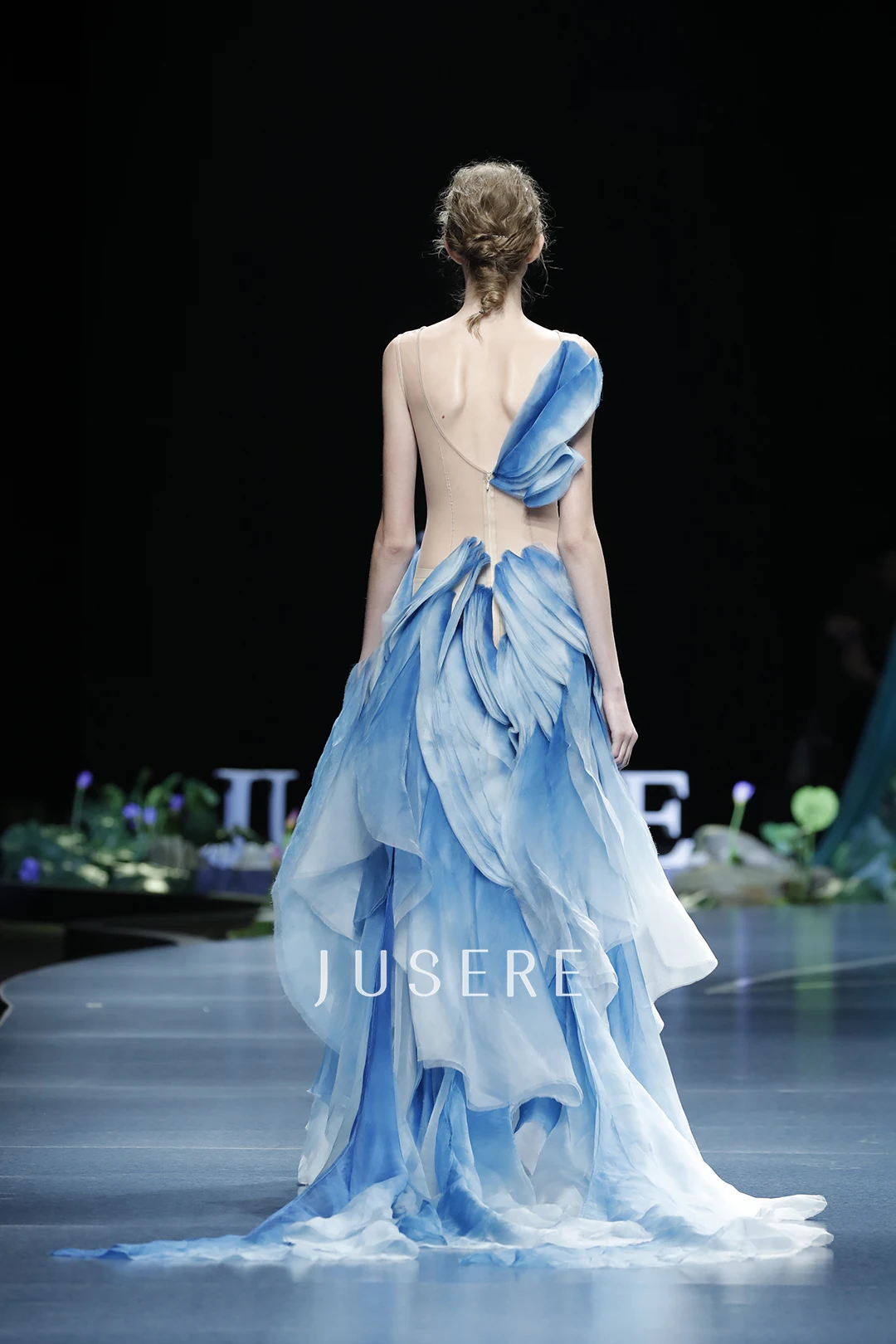 JUSERE FASHION SHOW Blue Aline Evening Dress See Through Sleeveless Floor  Length Formal Gowns Vestido De Festa Longo