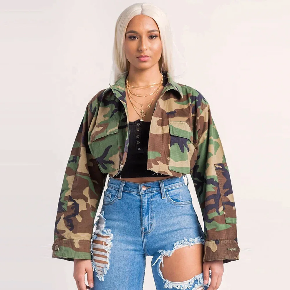 Fall 2022 Women Clothes Woman Streetwear Camo Jacket Fashion Camouflage  Jacket Short Women Jacket Top