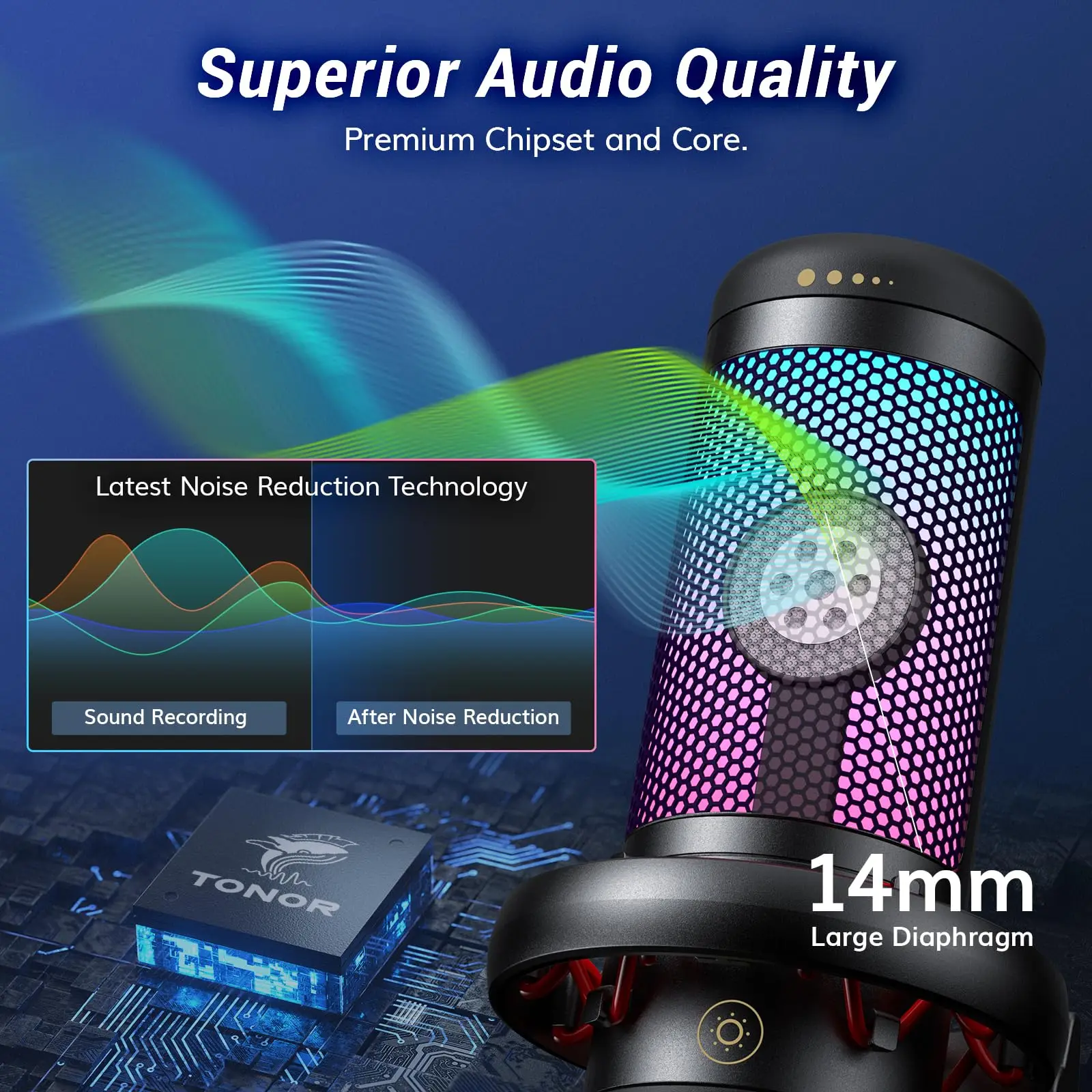 TONOR TC310 RGB USB Studio Gaming Microphone with Professional Metal Tripod for Streaming Music Studio