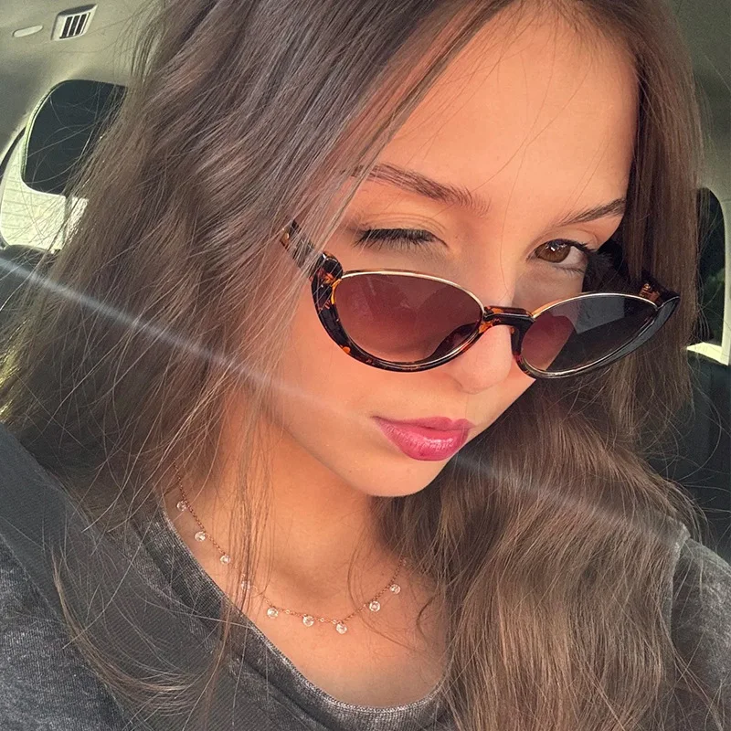 Cat-eye Half Frame Sunglasses Women Hip Hop Y2K Retro Ins Glasses Fashion Trend Small Frame Sunglasses Women