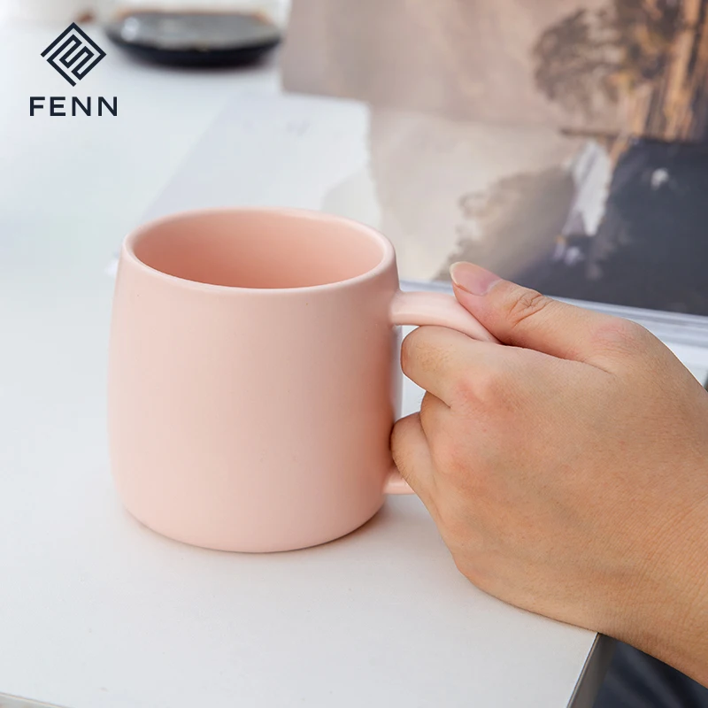 FENN Simple Style 400ML Solid Color Glaze Porcelain Mug Home Office Use Smooth Surface Ceramic Coffee Tea Cup Mugs