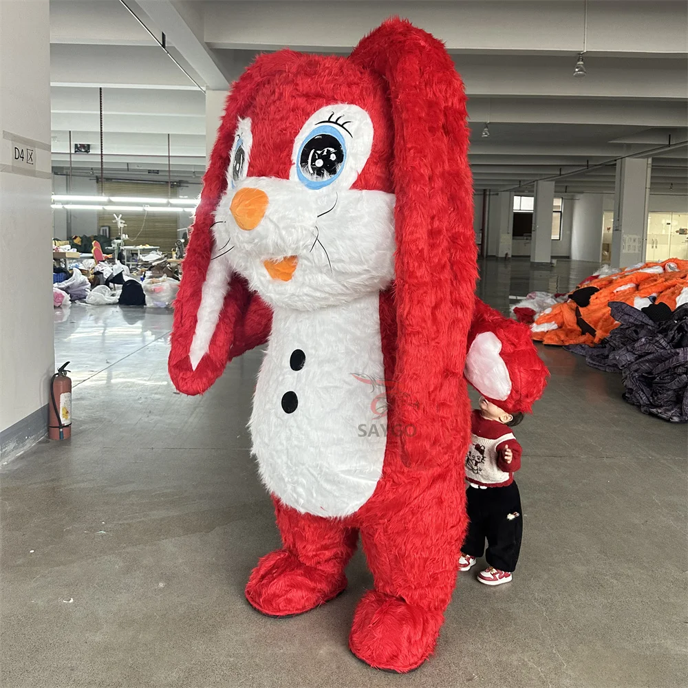 Women Cosplay 2m 2.6m Choice Red Easter Bunny Mascot Costume Inflate Hare Rabbit Costume Onesie Suits for Sale