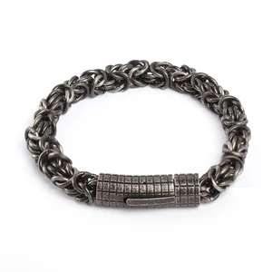 Vintage Black Stainless Steel 8mm 200mm Handmade Link Chain Byzantine Bracelet Mens Gifts Jewellery