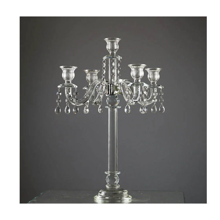 Gros - Porte-bougie en verre cristal design, 5 branches, décoration de maison, fête, mariage