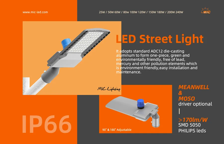 MIC High Power Road Street Lamp Die Casting Aluminum IP65 Streetlight 30w 50w 100w 200w 300w Led Street Light