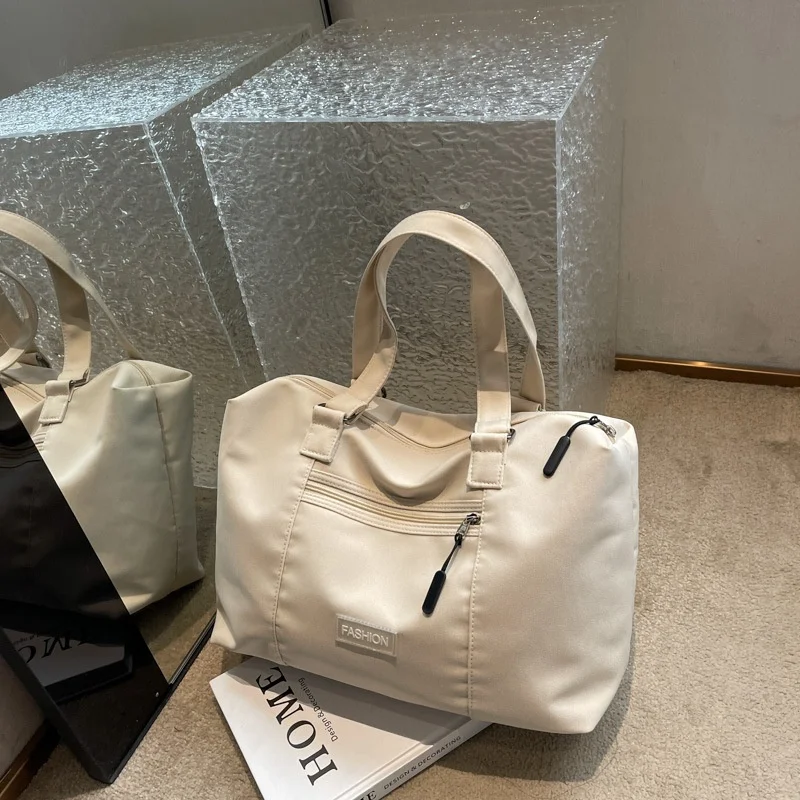 Lightweight Medium Zipper Embroidery Short-distance Travel Bag Women’s Large-capacity Canvas Tote Casual Shoulder Luggage