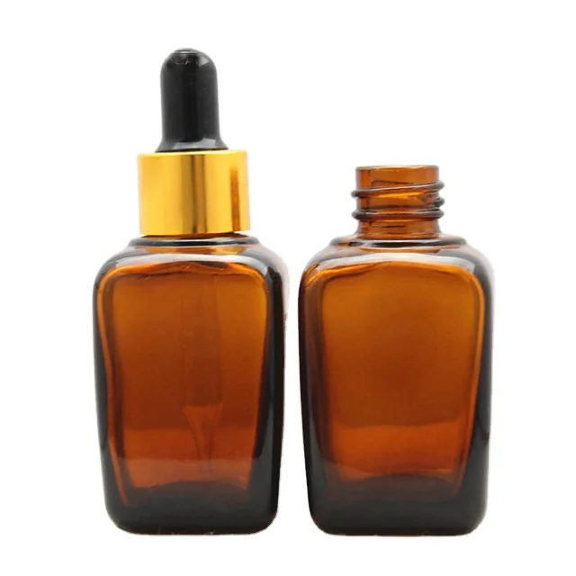 30ml Rectangular Glass Dropper Bottle Amber Skin Care Cream Screen Printing Personal Care Label Logo Printing Screen Printing