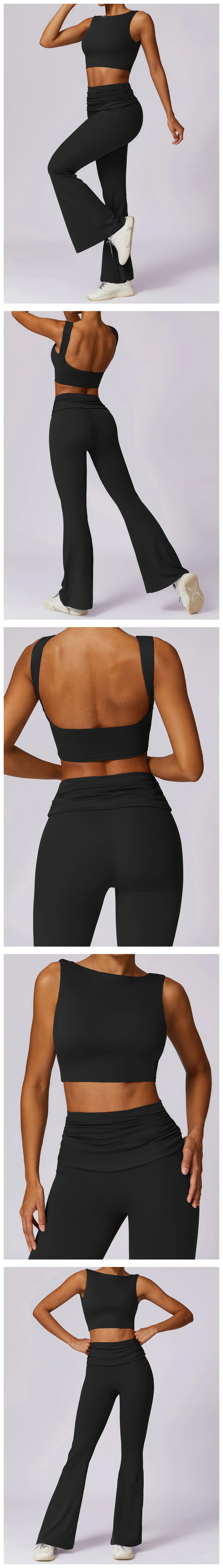 Customize Logo Workout Sportswear Yoga Clothing Gym Fitness Sets 2 Piece Yoga Bra And Flare Leggings Yoga Sets For Women details