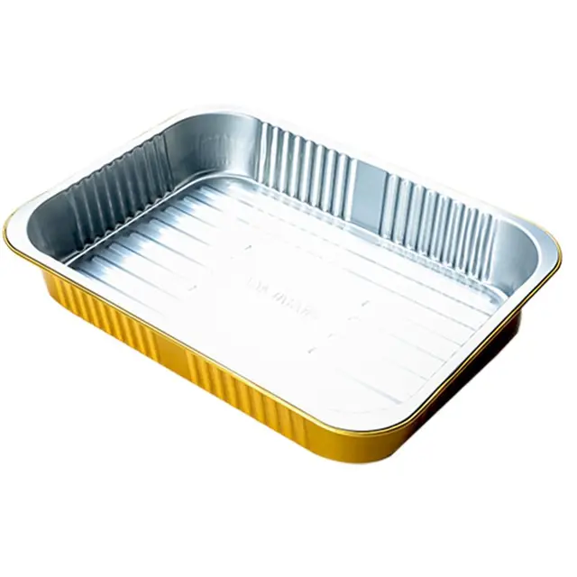 4670ml Customized Gold Square Aluminum Tray Recyclable OEM Lid Food Container and Baking Cup Aluminum Foil Plate