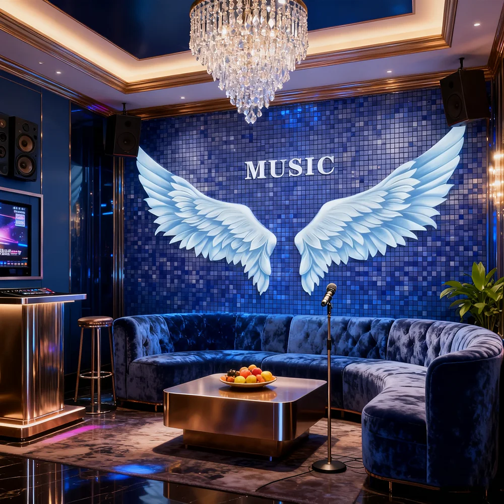 Wing Music Geometric Silk Waterproof 3D Wall Mural Fabric for KTV and  Nightclub, image size:1000x1000