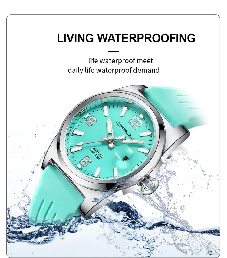 CRRJU 5027 Hot Sell ODM Men Quartz Watch Latest Silicone Band Waterproofing Date Display Simple Classical Casual Watch Design