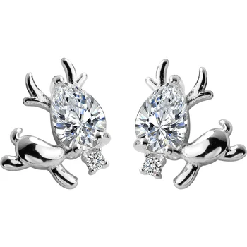 G0371 925 Sterling Silver Cute Elk Animal Deer Stud Earrings austrian crystal christmas reindeer stud earrings