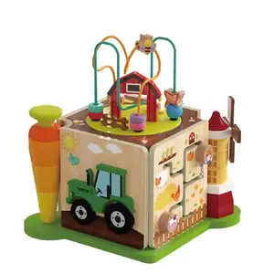 High Quality Multi-functional Winding Bead Busy Box Ocean Game Toy Box Educational Wooden Activity Cube for Kids